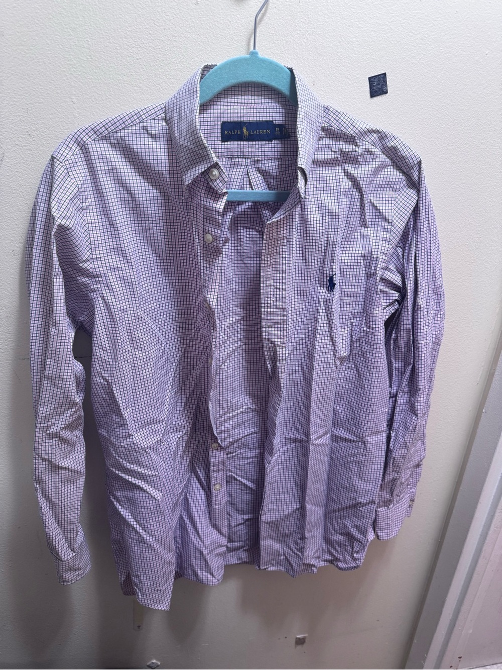 Ralph Lauren pink, navy and White Check Button-Down Shirt size 15 32/33